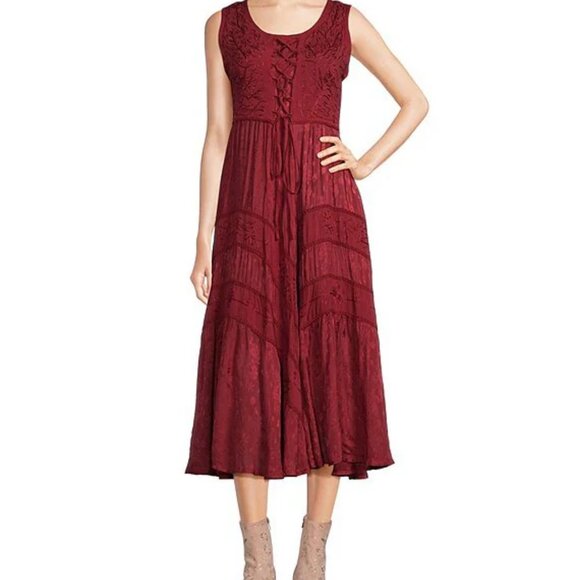 SCULLY Burgandy Lace Front Dress SZ XL - Picture 1 of 6